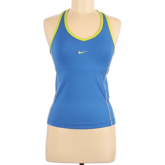 Nike Athletic top scoop neckline Blue w green trim - Picture 1 of 4